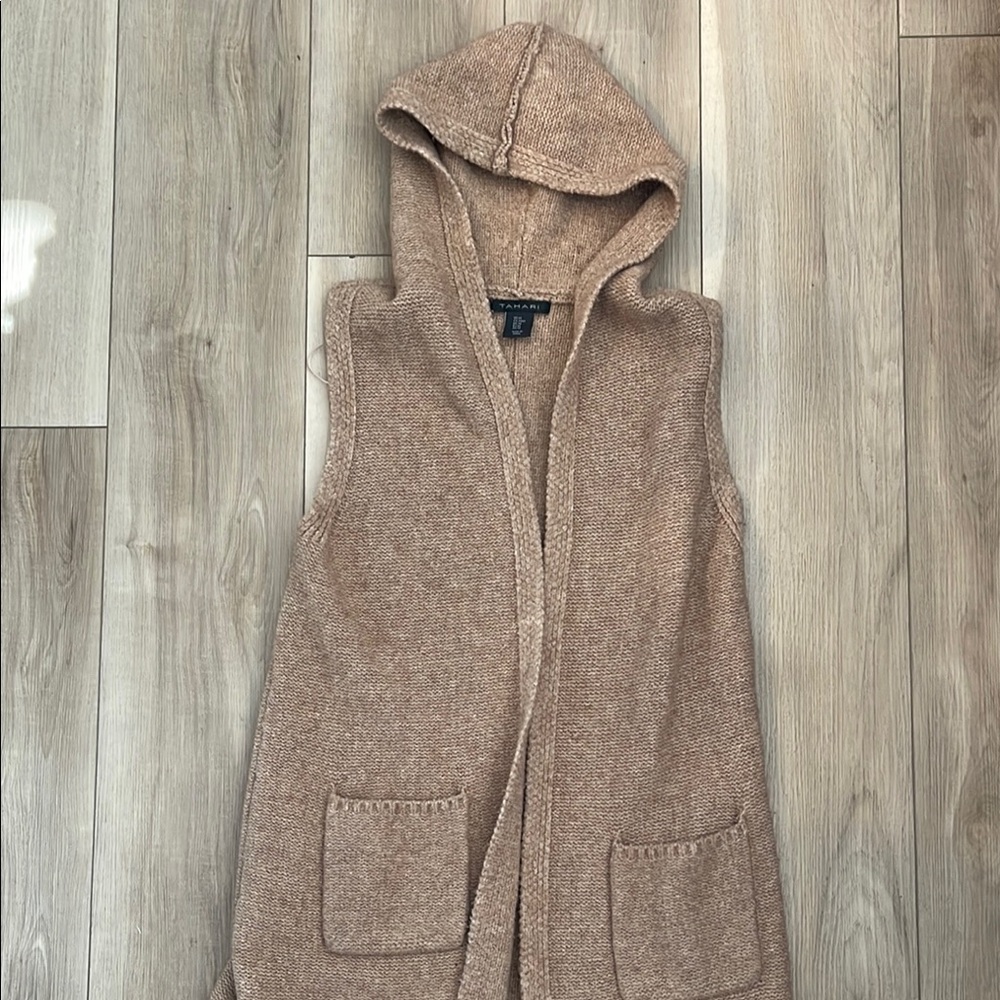 Cozy Tan Hooded Knit Vest